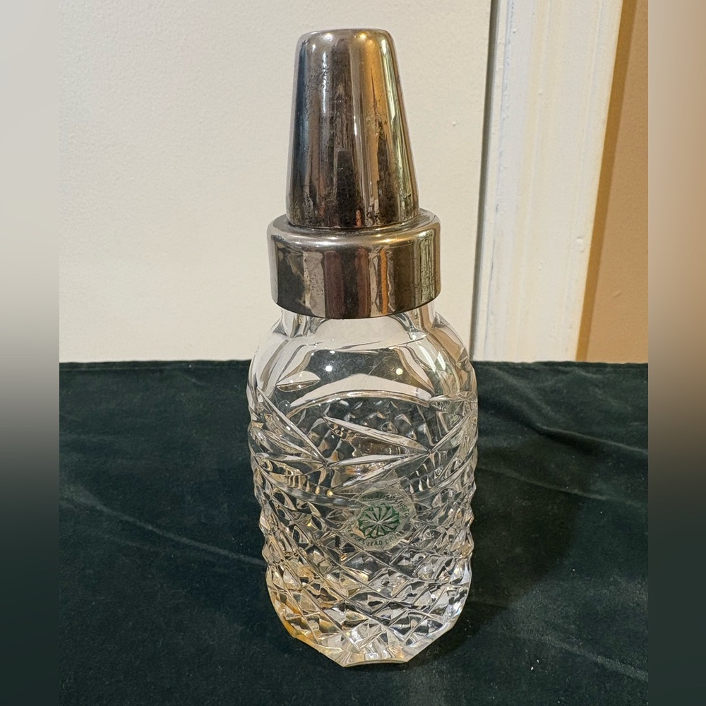 Vintage Galway Irish Crystal Glass Baby Bottle with Silver Accents